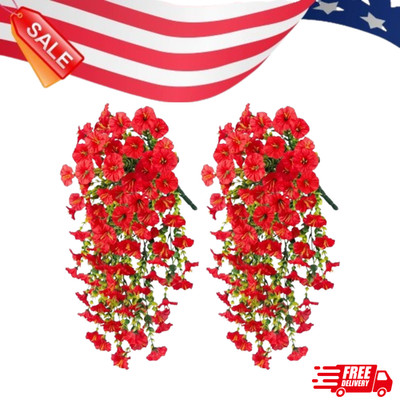 UV Resistant Faux Silk Morning Glory Hanging Flowers for Outdoor Decor 2 Pc Red