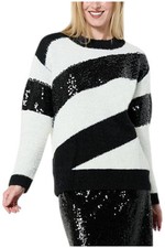 Jaclyn Smith Women's Sequin Striped Sweater Black/White