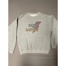 Saint Laurent Lightning Bolt Graphic Sweatshirt Heather Gray Men's Large