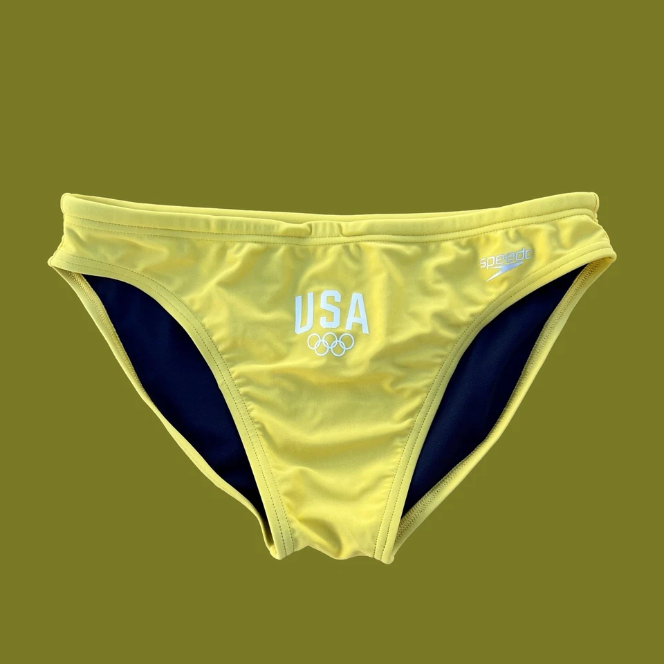 Team USA Custom Print Men’s Yellow Speedo swim Brief bikini Swimwear - Image 2 of 4