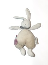 MOULIN ROTY - Doudou lapin blanc beige mauve grelot Luc et Léa