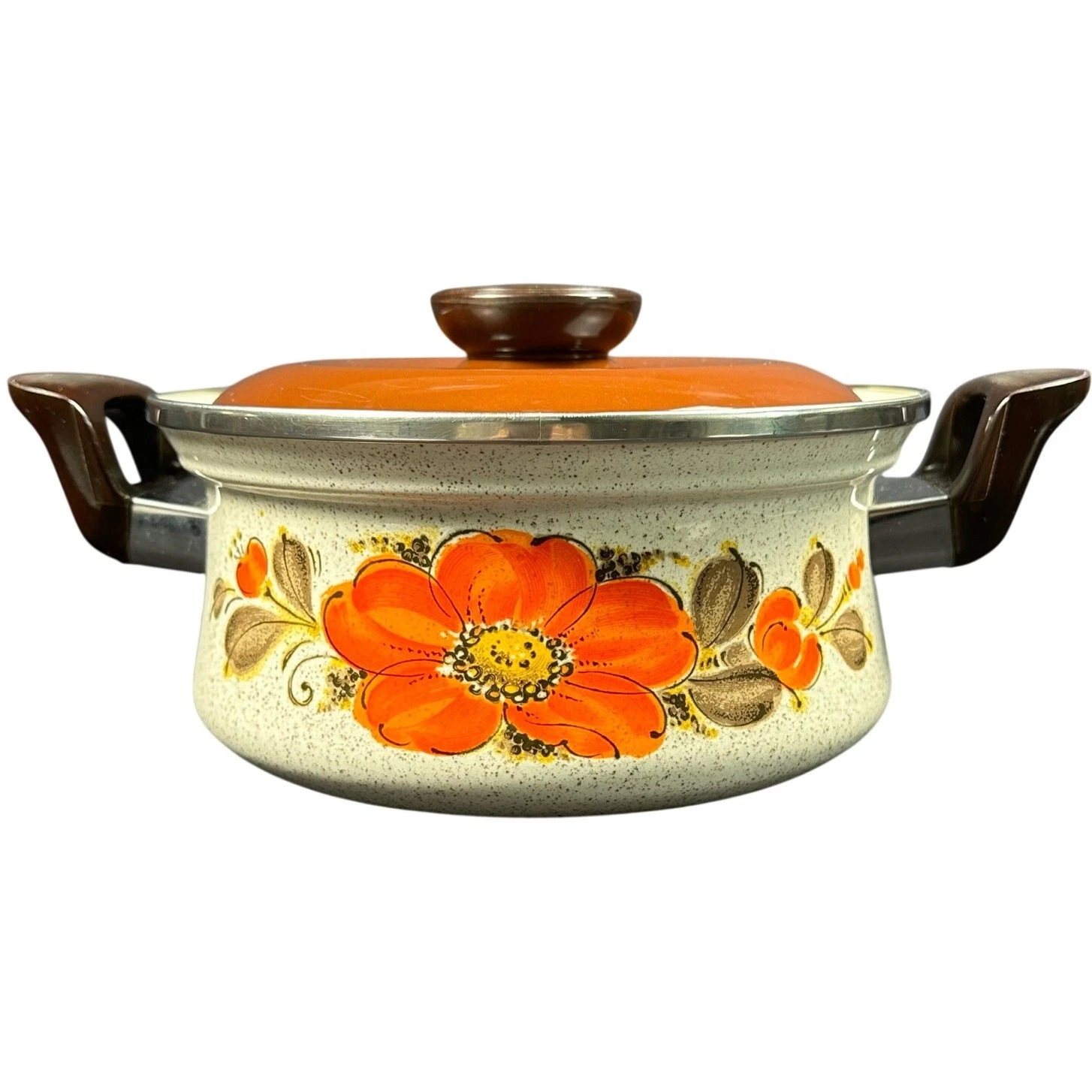 Japan Sanko Ware Show Pans 3-1/2 Qrt Dutch Oven Orange Poppies Vintage