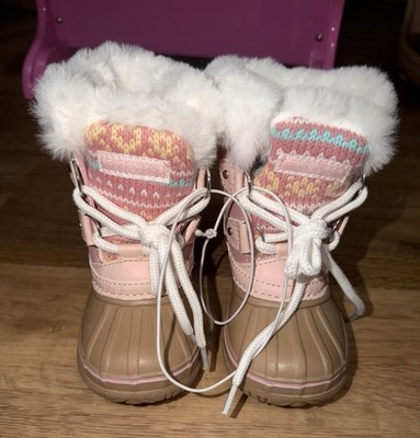 Girls London Fog Winter Boots - Pink & Tan Fair Isle Print - Size 5