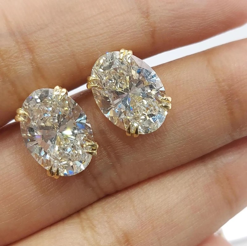Best Seller ! 4TCW Oval Lab Grown Diamond Stud Earrings For Women 14k Gold #177