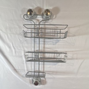 Silver Metal 3-Tier Shower Organizer with Suction Cups, Polished Modern Bathroom