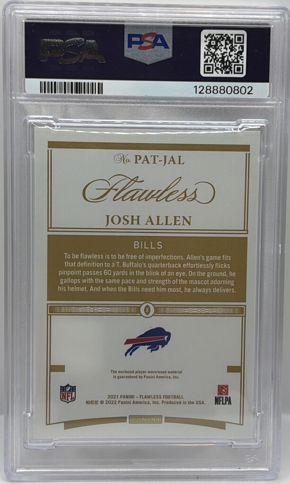 2021 PANINI FLAWLESS JOSH ALLEN GOLD PLAYER WORN PATCH #12/25 PSA 9 BILLS SP SSP view 2