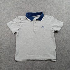 Tommy Bahama Polo Shirt Boys 8 Gray Navy Collar Dolphin Logo Short Sleeve