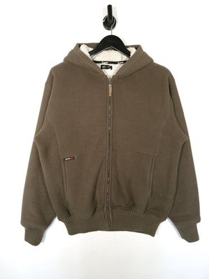 Y2K Schott N.Y.C Fleecejacke Gr. Large Herren Khaki Sherpa Gefüttert Kapuze