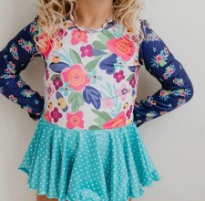 Leo Luvs Girls Floral Long Sleeve Peplum Leotard Size 10 NWOT Dance Gymnastics