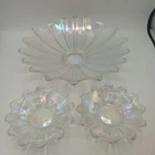 Federal Clear Iridescent Celestial & Flower Petal Bowl W/Plates Set Of 3 Vintage