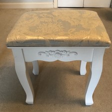 Lovely Little Wooden White Silver Padded  Bedroom Dressing Table Vanity Stool