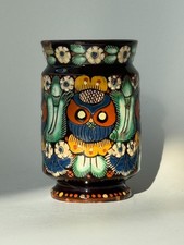 Antico vaso svizzero in ceramica Thoune altezza 10,7 cm motivo gufo