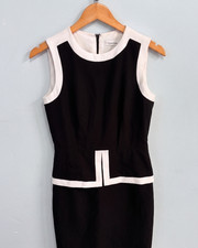 Calvin Klein Black White Trim Sheath Dress Size 4 NWOT Sleeveless Peplum
