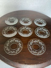 VTG ‘70s Bobeches Matching Set Of 9 Clear Glass W/ Leaf Pattern Saw Tooth Edge