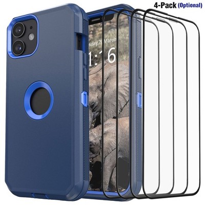 For iPhone 12 Case Heavy Duty Shockproof Hybrid Rugged Hard Cover/Tempered Glass