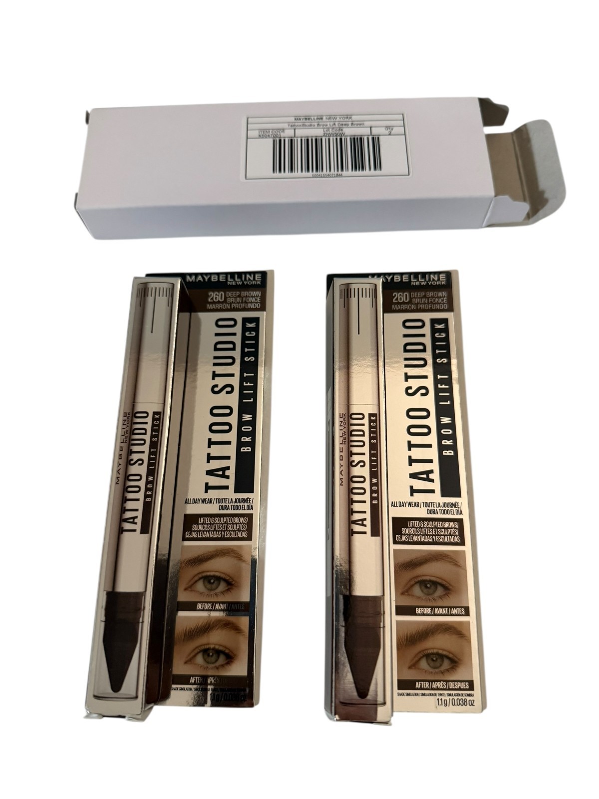 Pack of 2 Maybelline New York Tattoo Studio Brow Lift Stick, # 260 Deep Brown