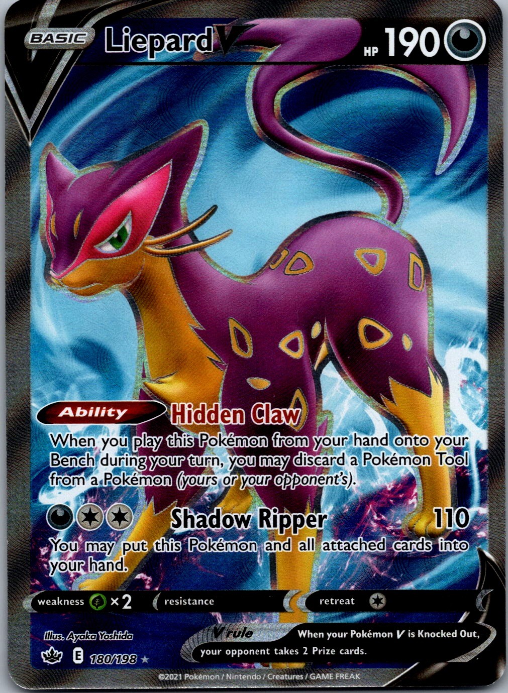 Liepard V (Full Art) 180/198 SWSH06: Chilling Reign Ultra Rare Holo NM