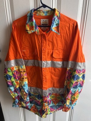 Trademutt Australia Woman s Fractal Orange Day/Night Hi Vis Work shirt Size 20