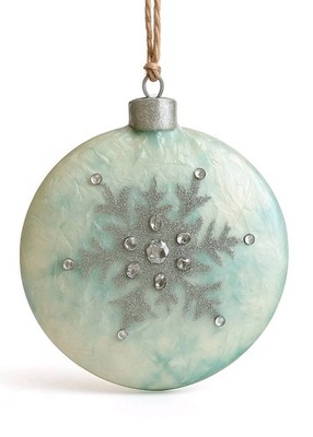 Handmade Snowflake Ornament Icy Aqua Blue Glitter Rhinestone 5.5'' Disc Christmas