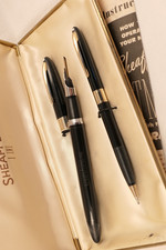  VINTAGE & RARE 1ST YEAR SHEAFFER GOLD SNORKEL TUBE FOUNTAIN PEN SET ~ RESTORED!