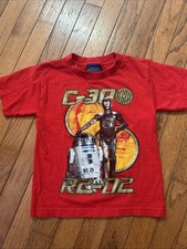Vtg Kid Star Wars Character Shirt Youth Small 90s Movie Promo Yoda R2-D2 Red