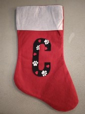 18 inch Christmas Stocking Plain Red with Paws and Hearts letter C 278691
