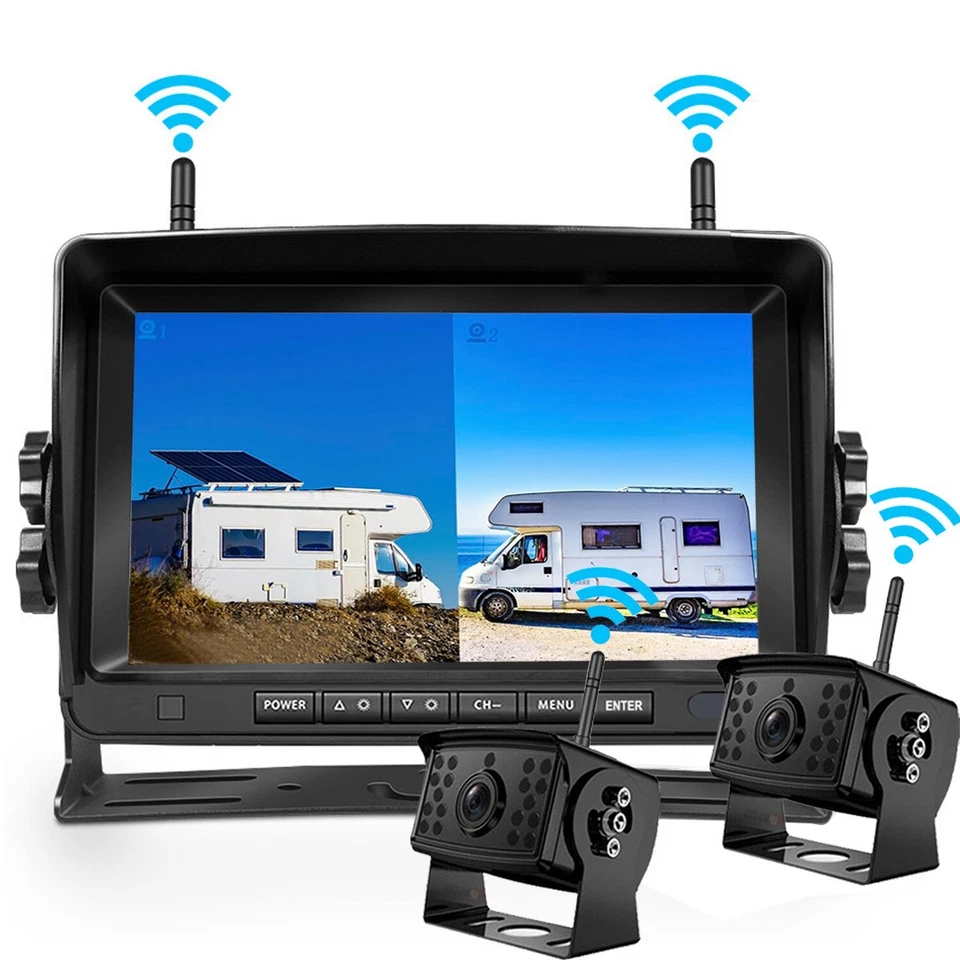 1080P Wireless RV Backup Camera 7" DVR Quad Monitor BSD AI for Truck Trailer Bus - Image 3 of 4