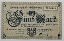Inflationsgeldschein Offenburg, 5 Mark 1918, Pick 397.01, kfr.