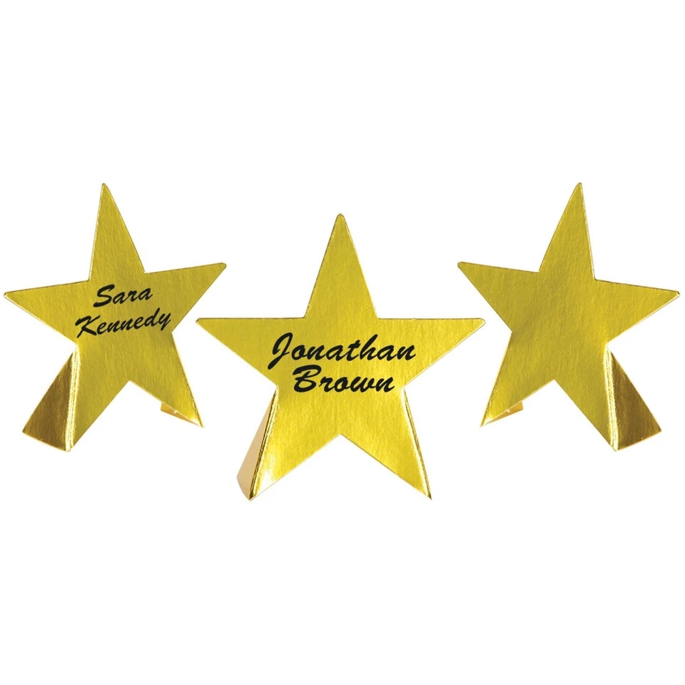 8 TARJETAS DE LUGAR CON NOMBRE DE ESTRELLA DE LÁMINA DORADA DECORACIÓN DE MESA DE FIESTA DE NAVIDAD ESTRELLAS GATSBY Foto 3 de 3