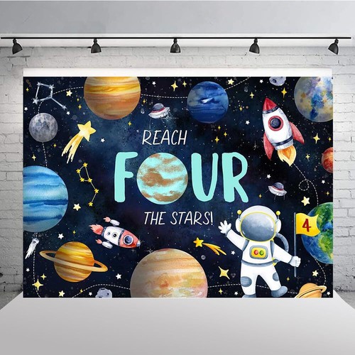 7x5ft Reach Four The Stars Backdrop Happy 4th Birthday Party Background Space... - Picture 4 of 6