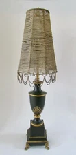 Rare VTG French Tole Anthemion Accent Table Lamp with Chain Mail Shade 25"