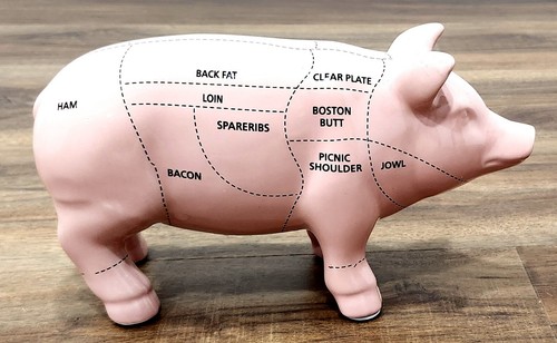 CERAMIC LARGE LIGHT PINK PIG FIGURINE w/ PORK COOKING CHART RESTAURANT DECOR NWT - Picture 12 of 13