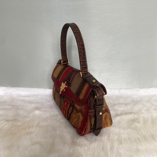 ETRO Red Multicolor Canvas Leather Shoulder Bag - Picture 3 of 12