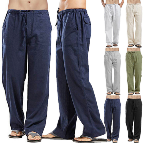 Summer New Fashion Men Casual Pants Wide Leg Simple Pants Long Drawstring Pants - Picture 1 of 17