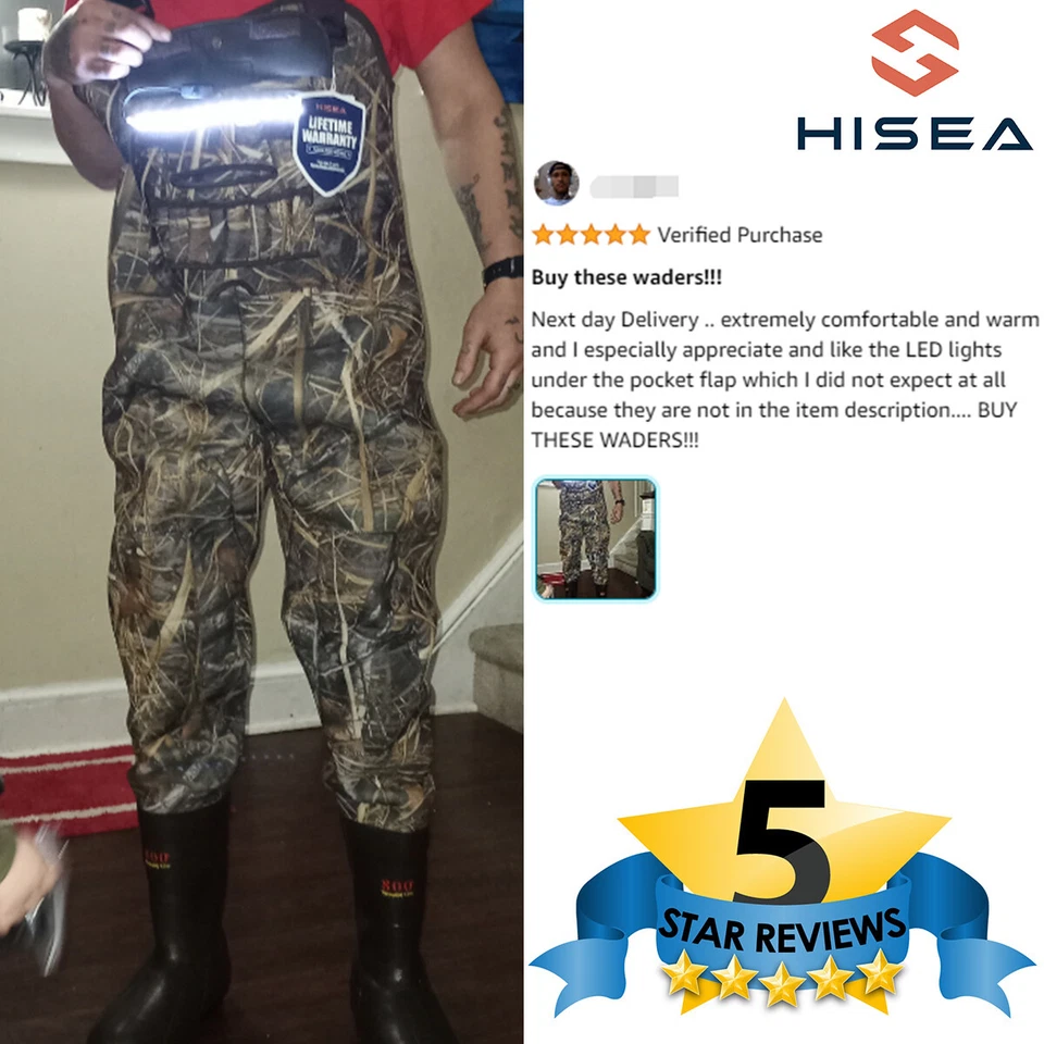 HISEA Waterproof Neoprene Chest Wader 800G Insulated Bootfoot Fishing Hunting - Image 3 of 4