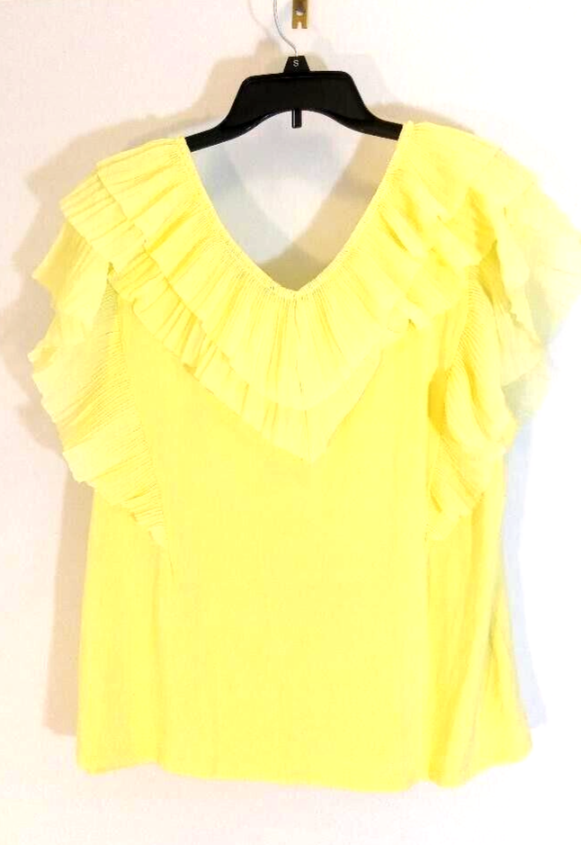 Andrew Marc New York Blouse Top Womens Size XL Canary Yellow Ruffles Boho Style