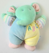 VINTAGE EDEN VELOUR ELEPHANT PLUSH RATTLE PASTEL MULTI COLOR BABY STUFFED ANIMAL