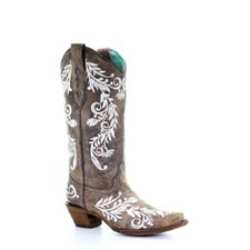 Corral Ladies Brown  White Embroidery Boots A3753