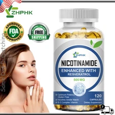 500MG Nicotinamide Resveratrol NAD Supplement, Anti-aging 120 Natural Capsules