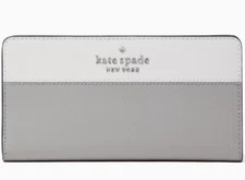 Kate Spade Staci Large Slim Bifold Nimbus Grey Wallet WLR00122 NWT Gray $169