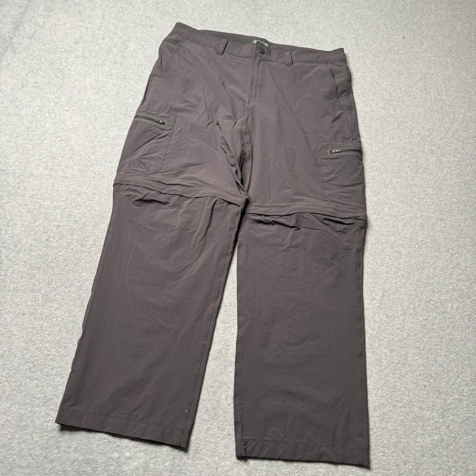 LL Bean Pants Mens 36x30 Gray Solid Convertible Nylon Hiking Mountains
