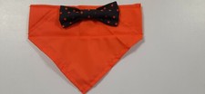 Dog Bandana/Scarf, Slide-on, Bow Tie, Halloween, Orange, Black, Dots, S, M