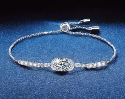 Women's 3Ct Round Cut Moissanite 7'' Bolo Bracelet 14K White Gold Plated