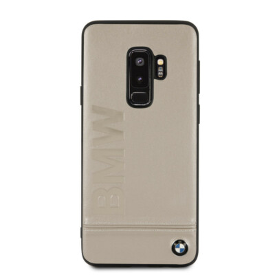BMW Samsung Galaxy S9 Plus Signature Logo Imprint Lederhülle Beige Original