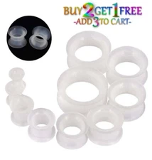 Pair 8g-50mm CLEAR SILICONE EYELET TUNNELS Double Flare Gauges Thin Flesh 1034
