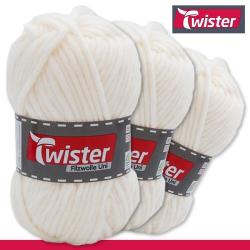Twister 3 x 50 g Filzwolle Uni Wintergarn Stricken Häkeln Filzen Wolle 10 Farben - Bild 2 von 11