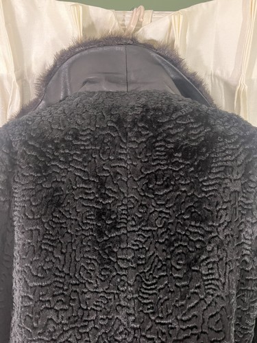 Vintage Mantel Penny Lane geprägt schwarz Samt & braun Kunstfell 60er/70er Gr. L/XL - Bild 6 von 22