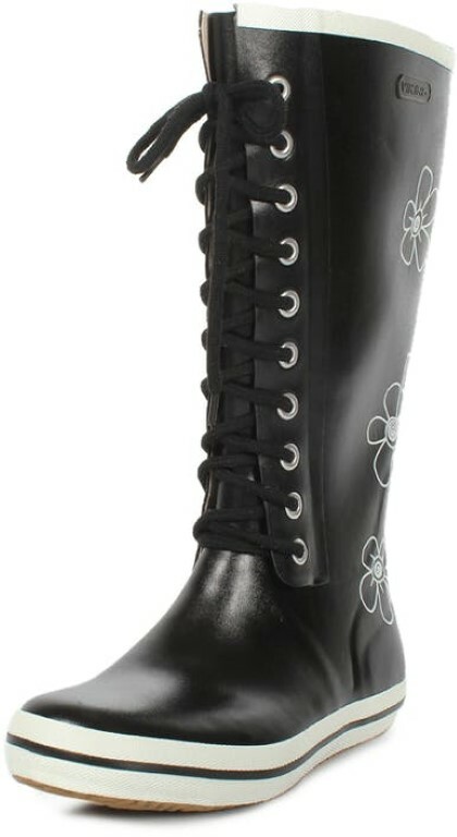 Viking Retro Flower Black Wellington Boots Ladies Festival Wellies
