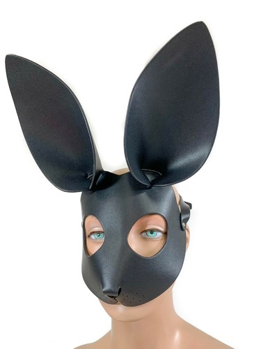 Faux Leather Bunny Mask Rabbit Ears Synthetic Leather Fetish Ball Cosplay BDSM  - Picture 5 of 7