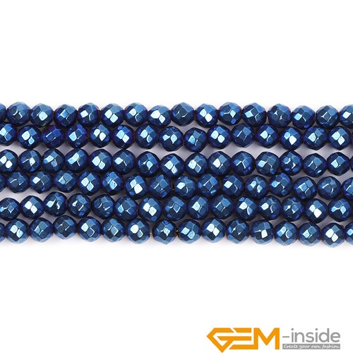 Magnetic Blue Hematite Metallic Coated Faceted Round Jewelry Making Beads 15" - Picture 20 of 55